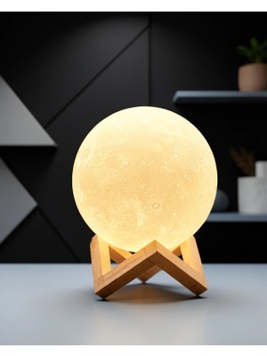 Mabelme Store Ay Gece Lambası Ahşap Standlı