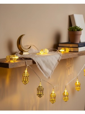 Mabelme Store Ramazan LED Işıkları Altın Fener Tasarımı