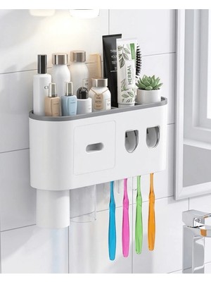 Mabelme Store Banyo Organizer Diş Fırçası Tutucu Çift Dispenserli Raflı Çekmeceli
