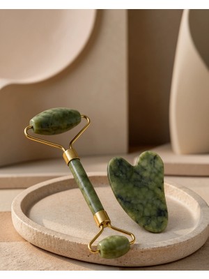Mabelme Store Yüz Masaj Taşı Seti Gua Sha ve Roller Jade Taşı