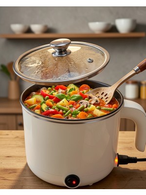 Mabelme Store Mini Elektrikli Yemek Pişirici 1 Litre Buharlı Tepsili