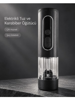 Mabelme Store Mutfak ve Sofra Kullanımına Uygun Çift Hazneli Elektrikli Tuz Karabiber Öğütücü