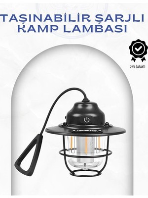 Hace Bazaar Geometrik Tasarımlı Vintage Kamp Lambası – Type-C Şarj, Ayarlanabilir Parlaklık -Hcb