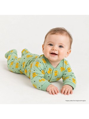 Hellobaby Erkek Bebek Tulum Hayvan Baskılı Bisiklet Yaka Çıtçıtlı Uzun Kol Uzun Paça