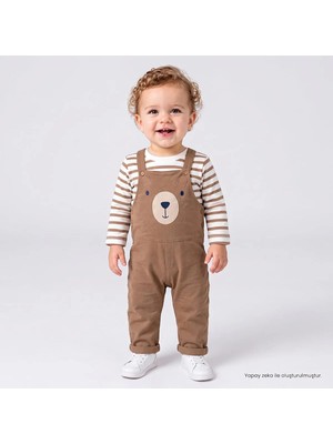 Hellobaby Erkek Bebek Salopet-Tişört Hayvan Baskılı Düğmeli Bisiklet Yaka Long Sleeve Reçme