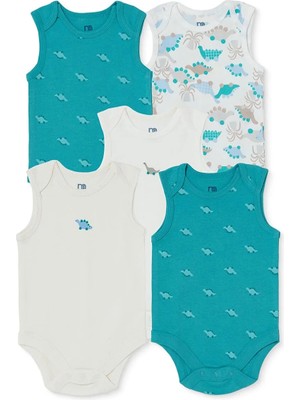 Mothercare Erkek Bebek 5li Body Dinozor Baskılı Zarf Yaka Çıtçıtlı Atlet