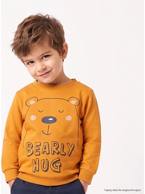 Hellobaby Erkek Bebek Sweatshirt Ayı Baskılı Bisiklet Yaka Long Sleeve