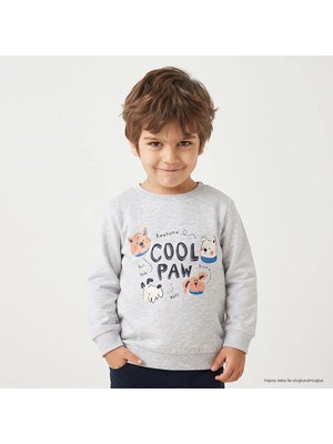 Hellobaby Erkek Bebek Sweatshirt Hayvan Baskılı Bisiklet Yaka Long Sleeve