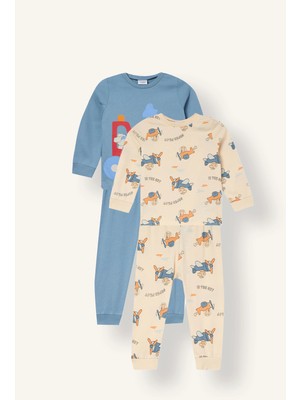 DeFacto %100 Pamuk Baskılı 2'li Pijama Takımı Erkek Bebek I1438A526AU