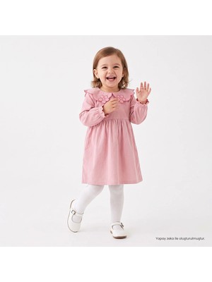 Hellobaby Kız Bebek Elbise Çiçek Baskılı Düğmeli Modelli Yaka Long Sleeve Reçme