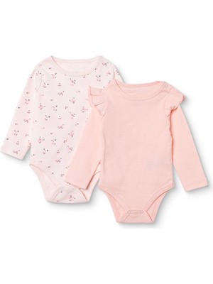 Hellobaby Kız Bebek 2li Body Çiçek Baskılı Çıtçıtlı Yaka Çıtçıtlı Uzun Kol
