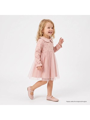 Hellobaby Kız Bebek Elbise Çiçek Baskılı Bebe Yaka Long Sleeve Reçme