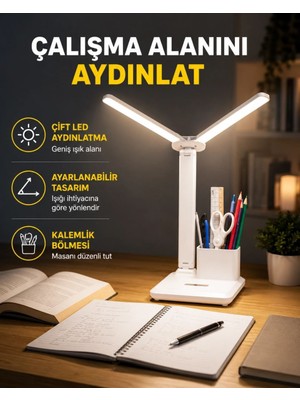 Marsilyan Kısılabilir LED Masa Lambası – Kalemlik ve Telefon Standlı, Göz Yormayan Işık Yeni Nesil