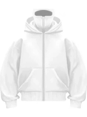 Teknotok Samuray Ninja Çift Kapşonlu Zıp Fermuarlı Kanguru Çepli Tam Fermuarlı Hoodie Swetshirt - Beyaz