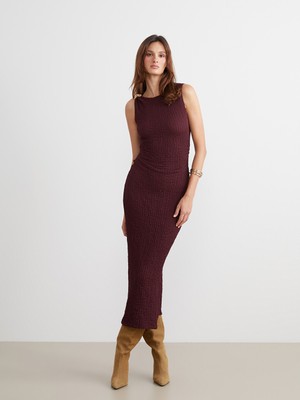 LC Waikiki Lcw Vision Bordo Bisiklet Yaka Büzgülü Bodycon Elbise
