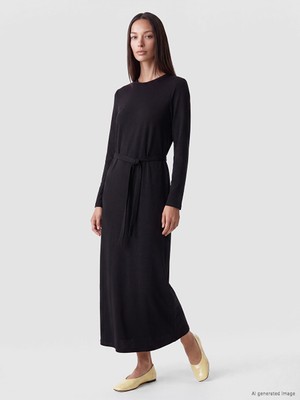 LC Waikiki Lcw Everyday Siyah Soft Touch Beli Kuşaklı Elbise