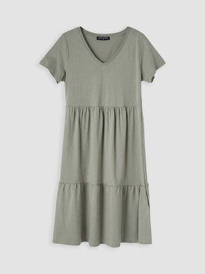 LC Waikiki Lcw Comfort Yeşil V Yaka Katkat Elbise