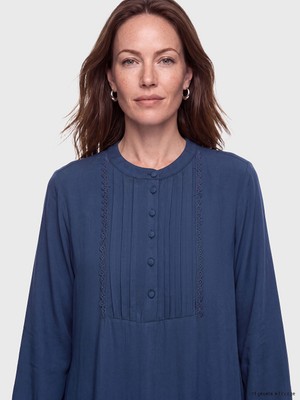 LC Waikiki Lcw Grace Indigo Bisiklet Yaka Nakışlı A Kesim Elbise