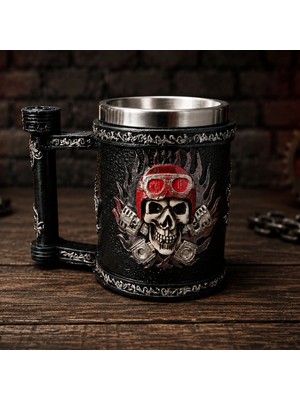 MiraLive Kuru Kafa Motorcu Tasarımlı Metal Kupa Bardak