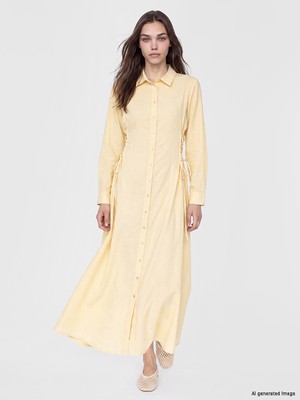 LC Waikiki Lcw Modest Sarı Bağlama Detaylı Modal Karışımlı Gömlek Elbise