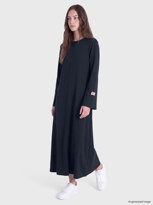 LC Waikiki Lcw Modest Lacivert Bisiklet Yaka A Kesim Elbise