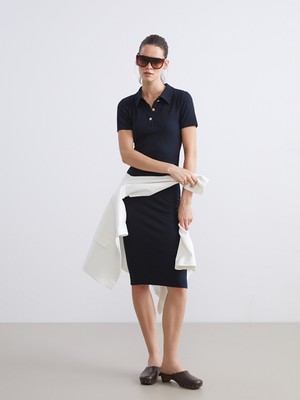 LC Waikiki Lcw Vision Lacivert Polo Yaka Fitilli Elbise
