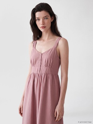 LC Waikiki Lcw Comfort Pembe Kalp Yaka Büzgülü Modal Karışımlı Elbise