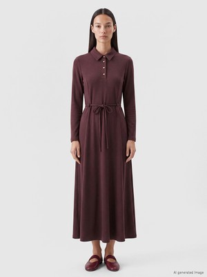 LC Waikiki Lcw Everyday Bordo Polo Yaka Belden Oturtmalı Elbise