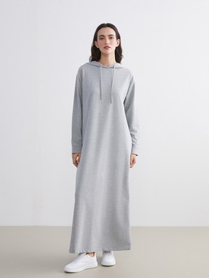 LC Waikiki Lcw Modest Gri Kapüşonlu Sweatshirt Elbise