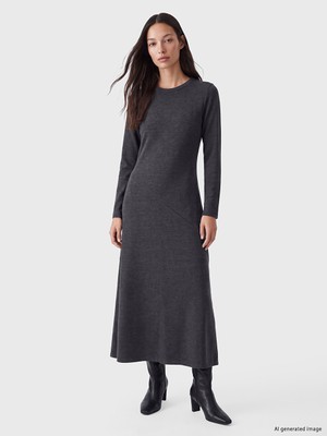LC Waikiki Lcw Everyday Gri Bisiklet Yaka Interlok Elbise