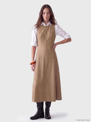 LC Waikiki Lcw Modest Bej A Kesim Süet Görünümlü Elbise