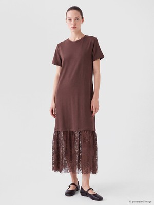 LC Waikiki Lcw Comfort Kahverengi Bisiklet Yaka Dantelli Elbise