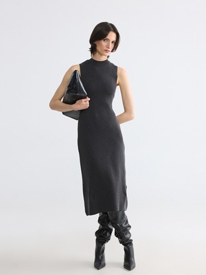 LC Waikiki Lcw Everyday Antrasit Bisiklet Yaka Bodycon Triko Elbise