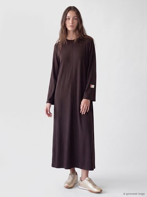 LC Waikiki Lcw Modest Kahverengi Bisiklet Yaka A Kesim Elbise