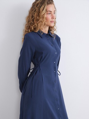 LC Waikiki Lcw Modest Lacivert Modal Karışımlı Gömlek Elbise