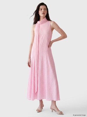 LC Waikiki Lcw Comfort Pembe Fular Detaylı Puantiyeli A Kesim Elbise
