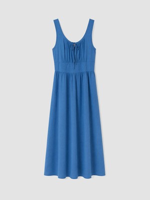 LC Waikiki Lcw Comfort Mavi U Yaka Bağlama Detaylı Kloş Elbise
