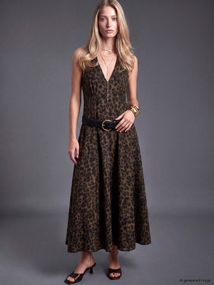 LC Waikiki Lcw Vision Kahverengi Halter Yaka Leopar Desenli A Kesim Elbise