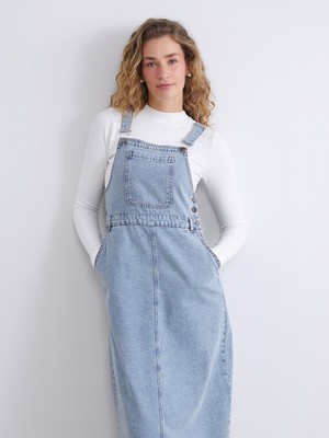 LC Waikiki Lcw Modest Indigo Kare Yaka Jean Elbise