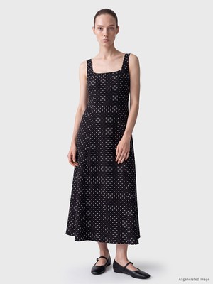 LC Waikiki Lcw Comfort Siyah Kare Yaka A Kesim Puantiyeli Elbise