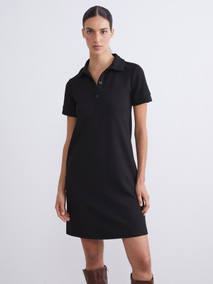 LC Waikiki Lcwaıkıkı Classic Siyah Polo Yaka A Kesim Mini Elbise