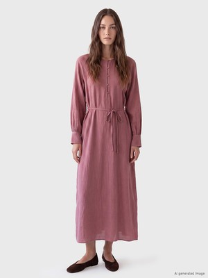 LC Waikiki Lcw Modest Pembe Bisiklet Yaka Müslin Elbise
