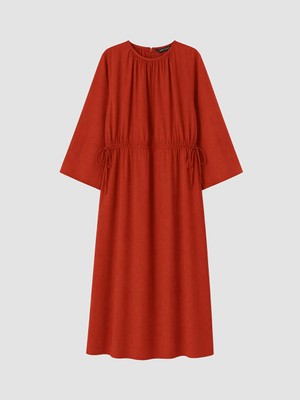 LC Waikiki Lcw Modest Turuncu Bisiklet Yaka Belden Oturtmalı Elbise