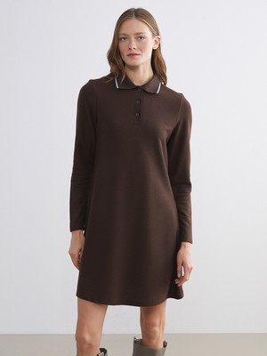 LC Waikiki Lcw Comfort Kahverengi Polo Yaka Mini Elbise