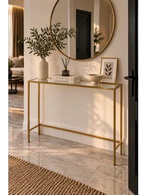 Teknor Gold Çerçeveli Şeffaf Camlı Antre Dresuar 100*85*20