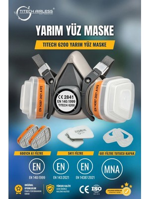 Titech Airless Yarım Yüz Maskesi 1 Adet FFP1 Koruma Düzeyi ile Toz ve Damlacık Koruması Sağlar