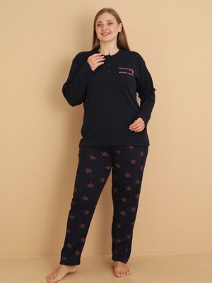 Wordex Fawn 1101 Interlok Büyük Beden Yıldızlı Kışlık Ev Kadın Pijama Takımı