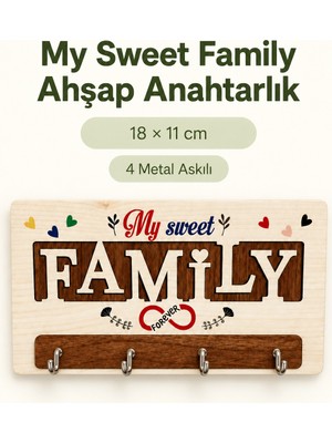 212toyzz My Sweet Family Ahşap Duvar Askılığı – Dekoratif Anahtarlık, Çantalık ve Çok Amaçlı Duvar Tipi Askılık