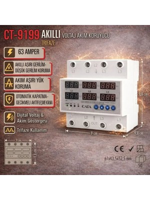 Cata CT-9199 Akilli Voltaj Akim Koruyucu Trifaze 63 Amper