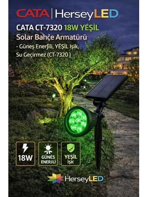 CT-7320 18W Yeşil Solar Çim Armatürü – Güneş Enerjili, Yeşil Işık, Su Geçirmez